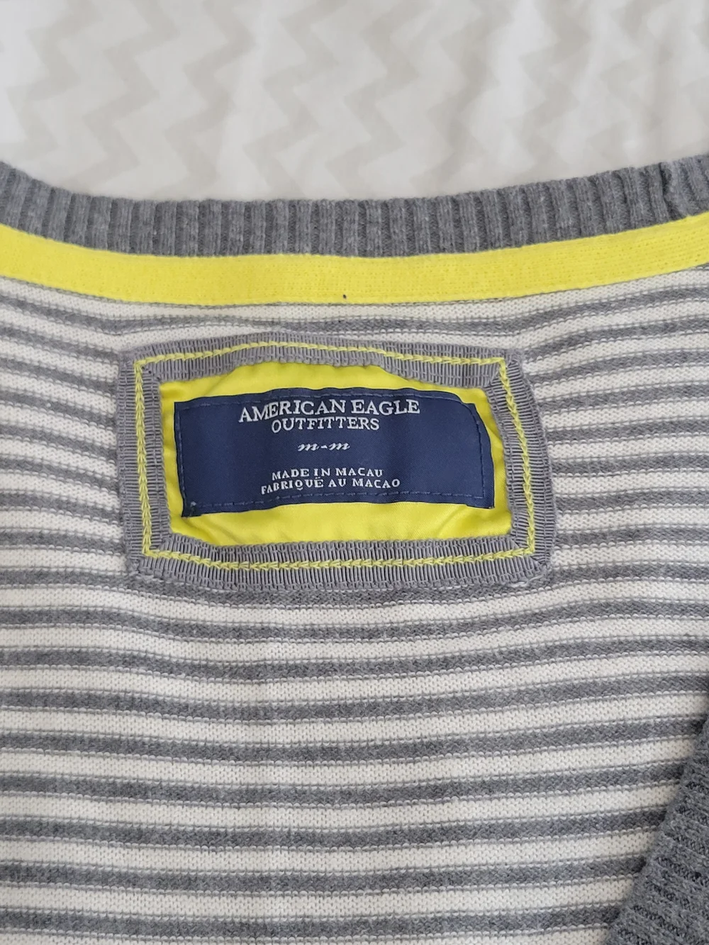 American Eagle Outfitters Gray & White Striped V-Neck Button Cardigan - Picture 3 of 10